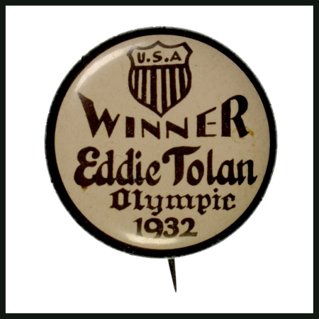 Stamp of Olympics » 1932 Los Angeles 1932 Los Angeles commemorative pin badge with USA team logo at top and "WINNER / Eddie Tolan / Olympic 1932"