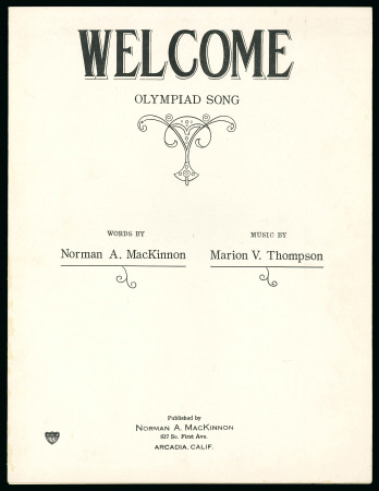 Stamp of Olympics » 1932 Los Angeles "Welcome Olympiad Song" music sheet by Norman MacKinnon and Marion Thompson