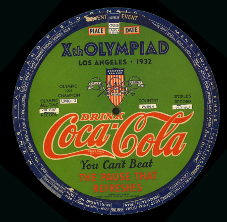 Stamp of Olympics » 1932 Los Angeles Coca Cola "Xth Olympiad Los Angeles 1932" event disk