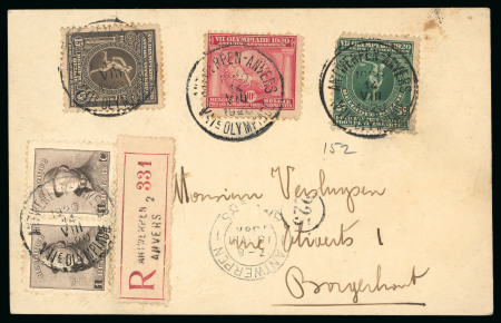 Stamp of Olympics » 1920 Antwerp First Day of the Games: 1920 (Aug 14) postcard sent registered with the Olympic set 