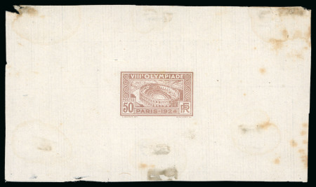 Stamp of Olympics » 1924 Paris » Essays and Proofs 1924 50c Olympics unissued design (depicting the Roman arena in Nemes), group of three mono-colour proofs on quadrillé paper