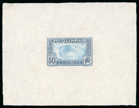 Stamp of Olympics » 1924 Paris » Essays and Proofs 1924 50c Olympics unissued design (depicting the Roman arena in Nemes) colour proof on vertically laid paper in light blue and dark blue