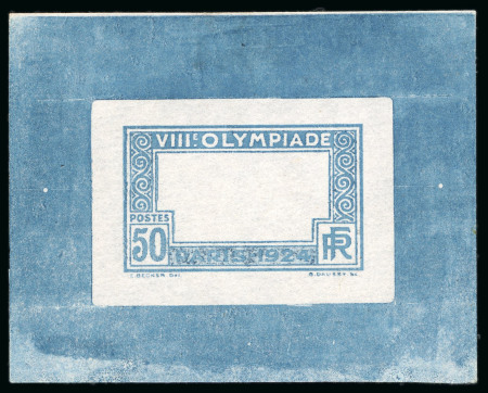 Stamp of Olympics » 1924 Paris » Essays and Proofs 1924 50c Olympics unissued design (depicting the Roman arena in Nemes) die proof of the frame only on wove paper in blue
