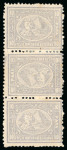 Stamp of Egypt » 1874 Bulaq 10pa pale lilac, perf. 12 1/2 x 13 1/2, mint vertical strip of three, showing one vertical TÊTE-BÊCHE pair