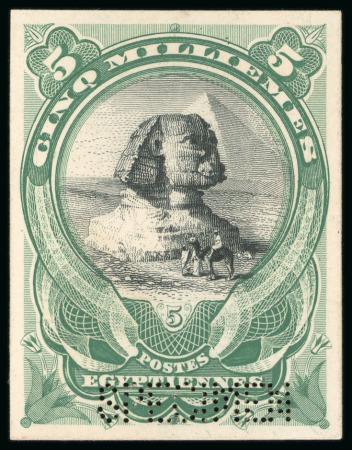 Stamp of Egypt » 1867-69 Penasson » Essays 1906 Essays of Bradbury Wilkinson: 5m Sphinx & Pyramid & 10m Bedouins, both imperforate colour trials on carton paper