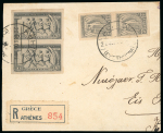 Stamp of Olympics » 1906 Athens 1906 Olympics 2l imperf. vertical pair and 1D imperf. vertical pair, tied to large piece