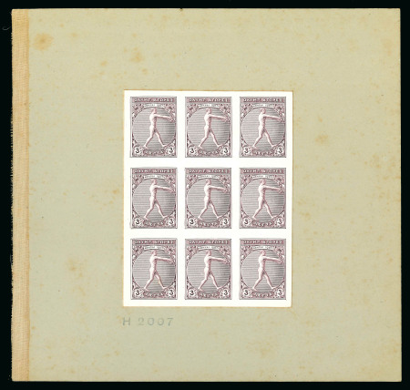 Stamp of Greece » 1906 Olympics » Proofs 1906 Olympics 3l violet imperf. proof on carton paper in sheetlet of nine