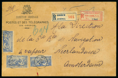 Stamp of Olympics » 1906 Athens 1907 (Mar 2) Post & Telegraphs printed envelope sent registered to the Netherlands with misperfed 25l