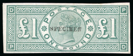 Stamp of Great Britain » 1855-1900 Surface Printed » 1887-1900 Jubilee Issue & 1891 £1 Green 1891 £1 green, PD, imperforate,  overprinted "SPECIMEN"