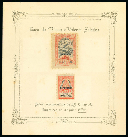 Stamp of Olympics » 1928 Amsterdam » 1928 Olympic Issues of Other Countries Portugal: 1928 Olympic 15c and 30c with "ESPÉCIMEN" hs affixed to printer's presentation notice