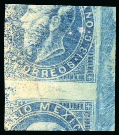 Stamp of Mexico 13c engraved without overprints printed on both sides