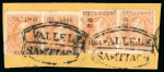 Stamp of Mexico Queretaro 25c lithographed two pairs from Valle de Santiago on piece