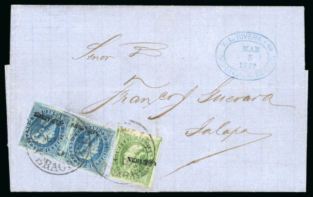 Stamp of Mexico Veracruz 50c+ 13c (2) bicolor engraved cover to Jalapa 