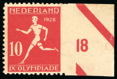 Stamp of Olympics » 1928 Amsterdam » Issued Stamps, Covers and Cancellations 1928 Olympics group incl. two examples of the 10c with variety IMPERF. AT RIGHT between stamp and margin