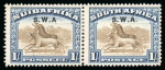 Stamp of South West Africa  1927 1s brown and deep blue in mint pair with h.r, the right stamp with 'No stop after A' variety