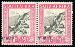 Stamp of South West Africa 1935 Voortrekker 2d + 1d showing the 'No stop after A' and 'O/pt double' varieties plus the 1d + 1/2d mint l.h. with inverted ovpt