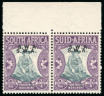 Stamp of South West Africa 1935 Voortrekker 2d + 1d showing the 'No stop after A' and 'O/pt double' varieties plus the 1d + 1/2d mint l.h. with inverted ovpt