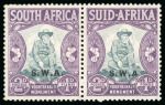Stamp of South West Africa 1935 Voortrekker 2d + 1d showing the 'No stop after A' and 'O/pt double' varieties plus the 1d + 1/2d mint l.h. with inverted ovpt