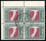 Stamp of South West Africa 1931 10s and 20s in used blocks of four, with two examples of the 20s