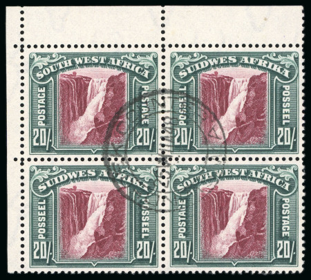 Stamp of South West Africa 1931 10s and 20s in used blocks of four, with two examples of the 20s