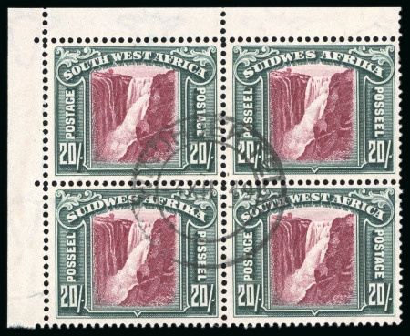 Stamp of South West Africa 1931 20s lake and blue-green in corner marginal block