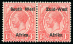 Stamp of South West Africa 1923 1d rose-red pair of varieties, with "Afrika without stop variety" and  "Af.rica"