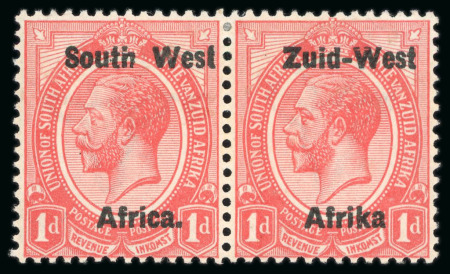 Stamp of South West Africa 1923 1d rose-red pair of varieties, with "Afrika without stop variety" and  "Af.rica"
