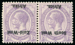 Stamp of South West Africa 1923 1s3d pale violet in mint h.r. pair with overprint inverted