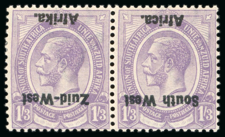 Stamp of South West Africa 1923 1s3d pale violet in mint h.r. pair with overprint inverted
