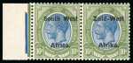 Stamp of South West Africa 1923 Setting II 10s blue and olive-green in mint l.h. marginal pair