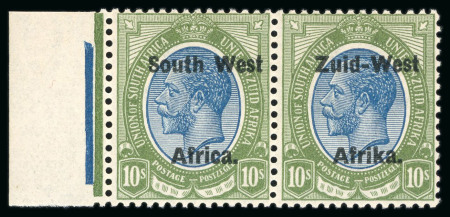 Stamp of South West Africa 1923 Setting II 10s blue and olive-green in mint l.h. marginal pair