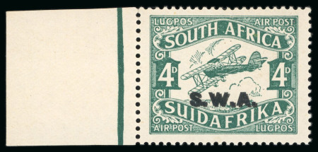 Stamp of South West Africa 1930 Air 4d green mint n.h. with ovpt double and another (with h/stamp on reverse) ovpt inverted
