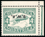 Stamp of South West Africa 1930 Air 4d green mint n.h. with ovpt double and another (with h/stamp on reverse) ovpt inverted