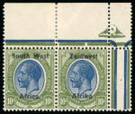Stamp of South West Africa 1923-30 range of mint pairs on Hagners with a little duplication