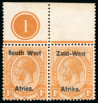 Stamp of South West Africa 1923-30 range of mint multiples with plate numbers