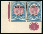 Stamp of South West Africa 1923-30 range of mint multiples with plate numbers