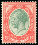 Stamp of South Africa » Union & Republic of South Africa 1913 £1 green and red mint o.g. (S.G. £650).