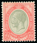Stamp of South Africa » Union & Republic of South Africa £1 pale olive-green and red mint h.r, slight gum toning,