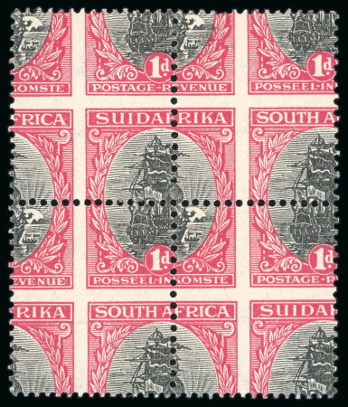 Stamp of South Africa » Union & Republic of South Africa 1930 1d black and carmine in mint block of 4 dramtically misperforated variety