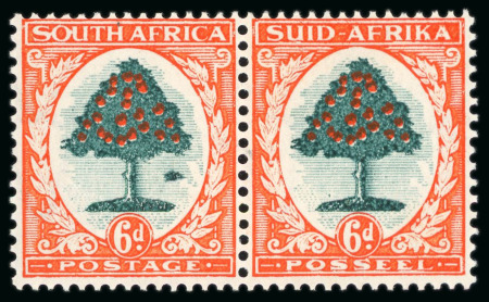 Stamp of South Africa » Union & Republic of South Africa 1933 6d green and vermilion in mint pair, the left hand stamp (which is n.h.) shows the 'Molehill' flaw