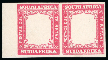Stamp of South Africa » Union & Republic of South Africa Postage Due: 1927 1d Plate Proof for frame only in carmine in marginal imperforate pair 