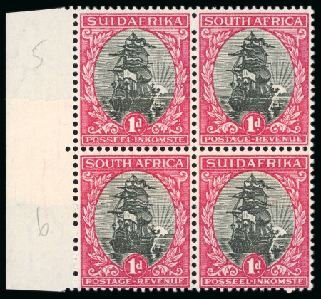Stamp of South Africa » Union & Republic of South Africa 1926-30 study of the 1d black and carmine in mint blocks on 3 stocksheet