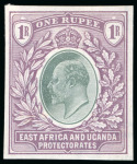 Stamp of Kenya, Uganda and Tanganyika » Kenya, Uganda and Tanganyika 1903 1r colour trials in green and violet (creased)