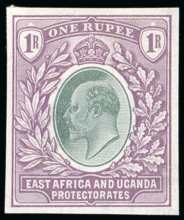Stamp of Kenya, Uganda and Tanganyika » Kenya, Uganda and Tanganyika 1903 1r colour trials in green and violet (creased)