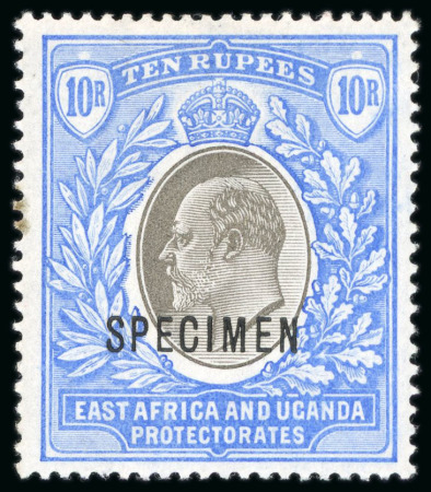Stamp of Kenya, Uganda and Tanganyika » Kenya, Uganda and Tanganyika 1903 1/2a to 10R mint l.h. set of 14 with "SPECIMEN" ovpt as well as the 20R and 50R