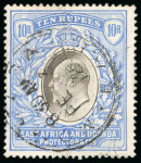 Stamp of Kenya, Uganda and Tanganyika » Kenya, Uganda and Tanganyika 1904 Wmk multi CA 10R grey and ultramarine used with inverted watermark