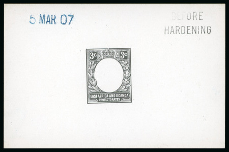 Stamp of Kenya, Uganda and Tanganyika » Kenya, Uganda and Tanganyika 1907 3c De La Rue die proof for frame only in black on glazed card