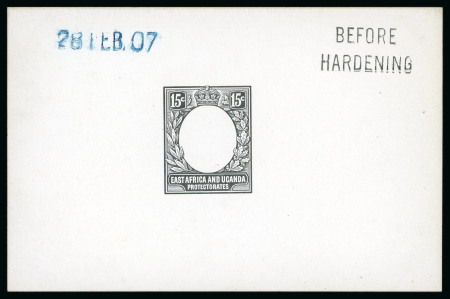 Stamp of Kenya, Uganda and Tanganyika » Kenya, Uganda and Tanganyika 1907 15c De La Rue die proof for frame only in black on glazed card