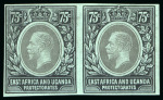 Stamp of Kenya, Uganda and Tanganyika » Kenya, Uganda and Tanganyika 1912 imperforate proofs in issued colours on gummed, watermarked paper, nine pairs from 1c to 75c
