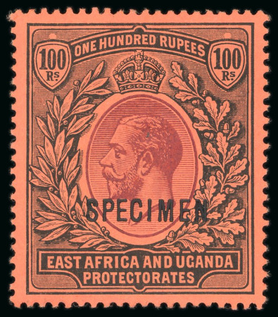 Stamp of Kenya, Uganda and Tanganyika » Kenya, Uganda and Tanganyika 1912 Wmk multi CA 100R purple and black with "SPECIMEN" overprinz